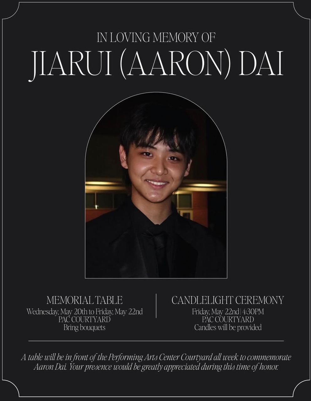 Jiarui Aaron Dai Arcadia, CA Death, Obituary